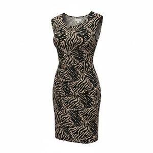 Dressbarn Black and Tan Leaf Print Midi Dress